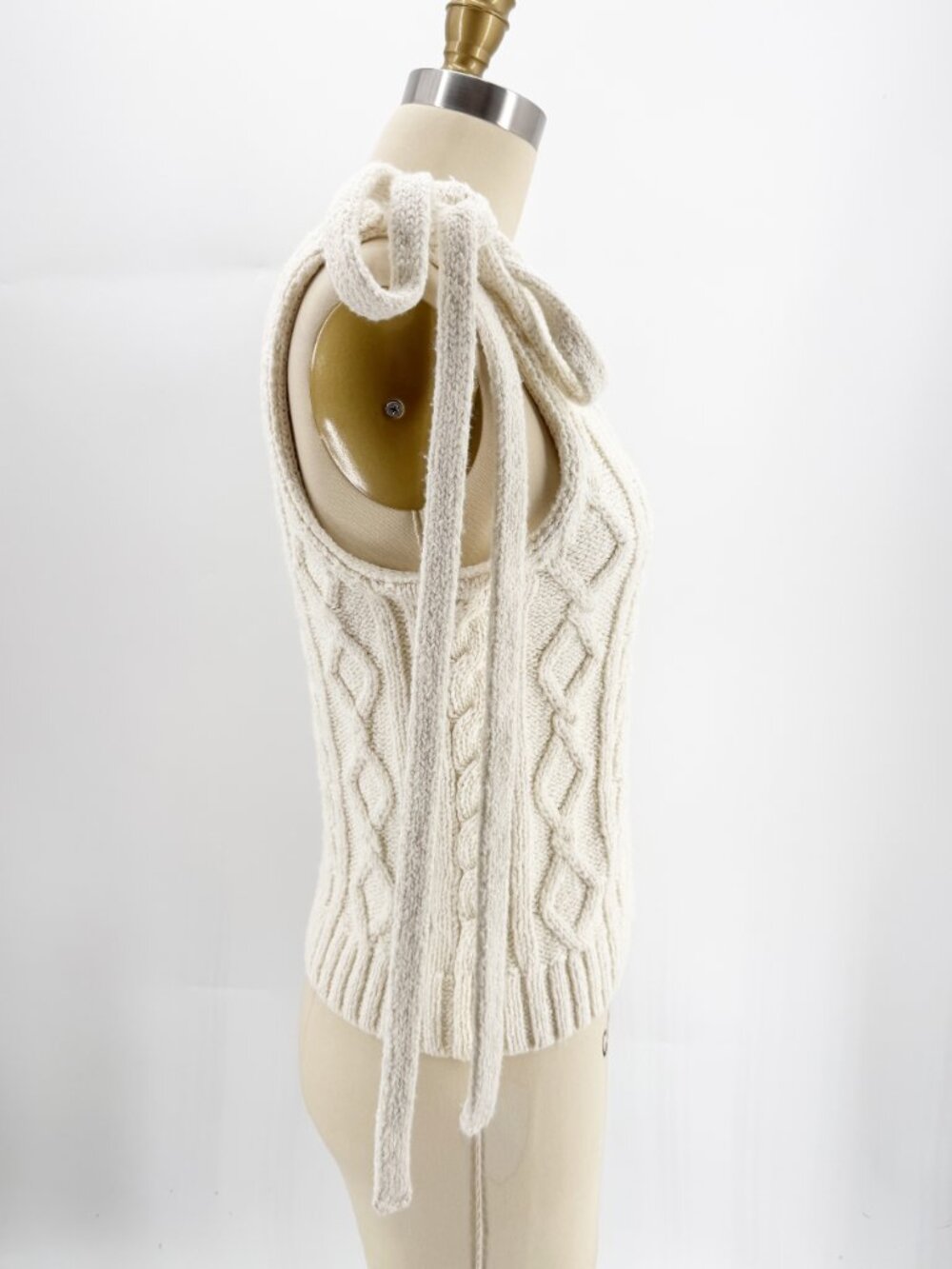 Hellessy Kenai Tank Cable Knit Sweater Top Sh Ties Ivory XS - Picture 3 of 9